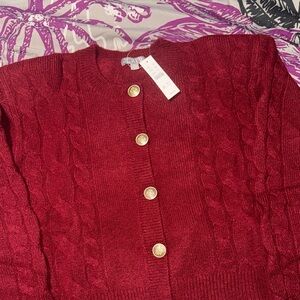 J. Crew Deep Red Cable Knit Cardigan